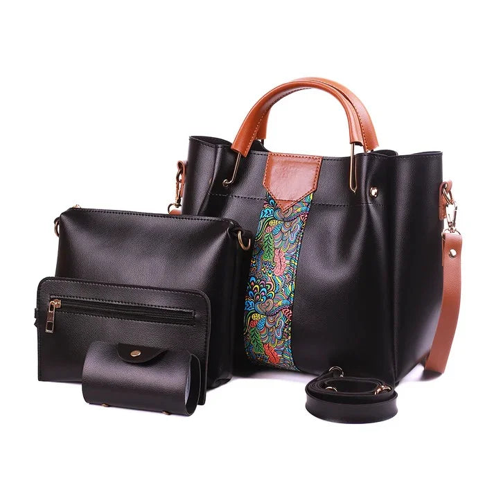 Luxe 4 Pcs Black Handbag Set