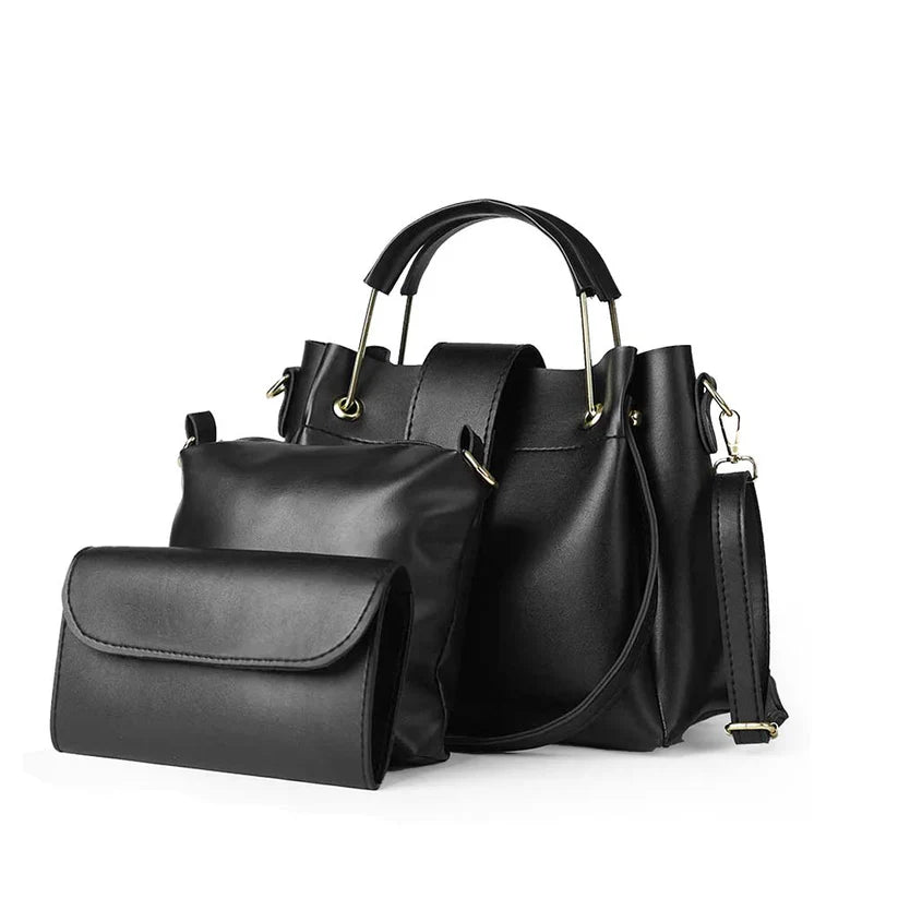 Luxe Black 3-Piece Handbag Set