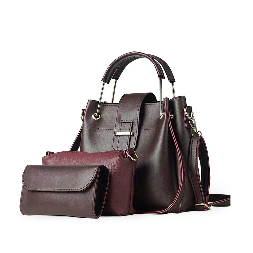 Luxe Maroon 3-Piece Handbag Set
